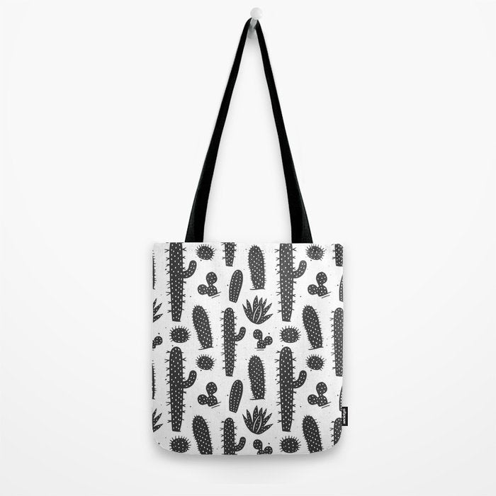Retro black and white cactus plant pattern Tote Bag Gallery Image 2