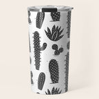 Retro black and white cactus plant pattern Travel Mug Gallery Image 1