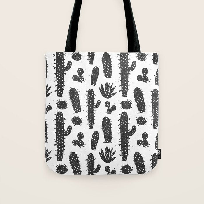 Retro black and white cactus plant pattern Tote Bag Gallery Image 1