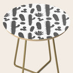 Retro black and white cactus plant pattern Side Table Gallery Image 2