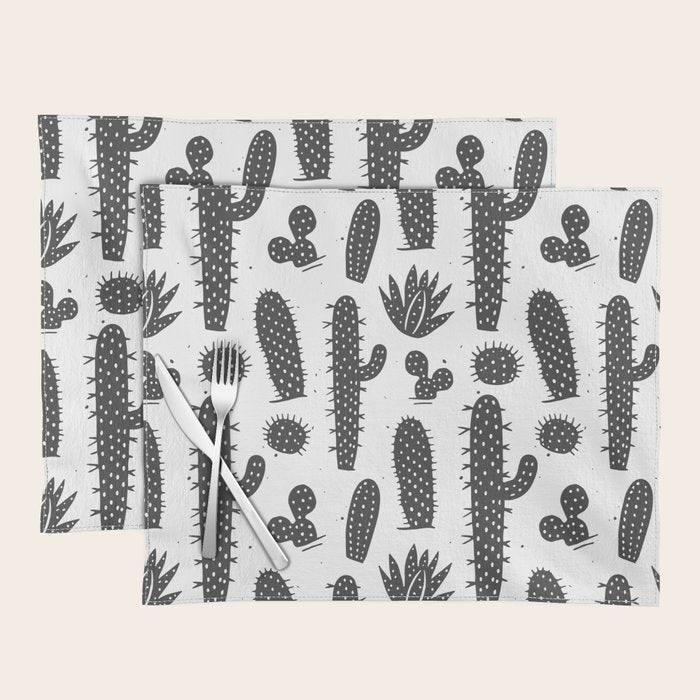 Retro black and white cactus plant pattern Placemat Gallery Image 1