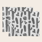 Retro black and white cactus plant pattern Placemat Gallery Image 1