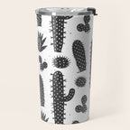 Retro black and white cactus plant pattern Travel Mug Gallery Image 2