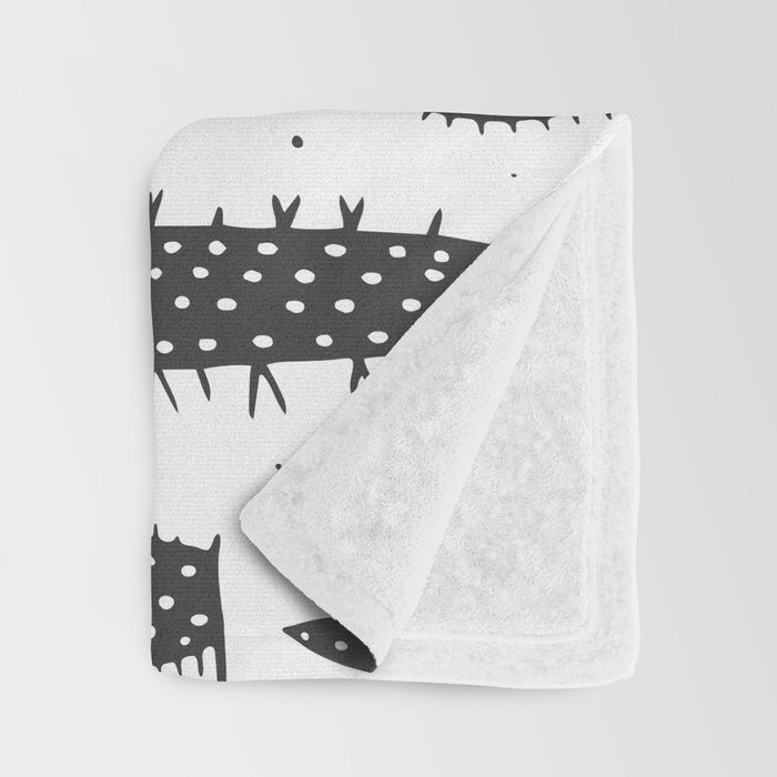Retro black and white cactus plant pattern Throw Blanket Gallery Image 3