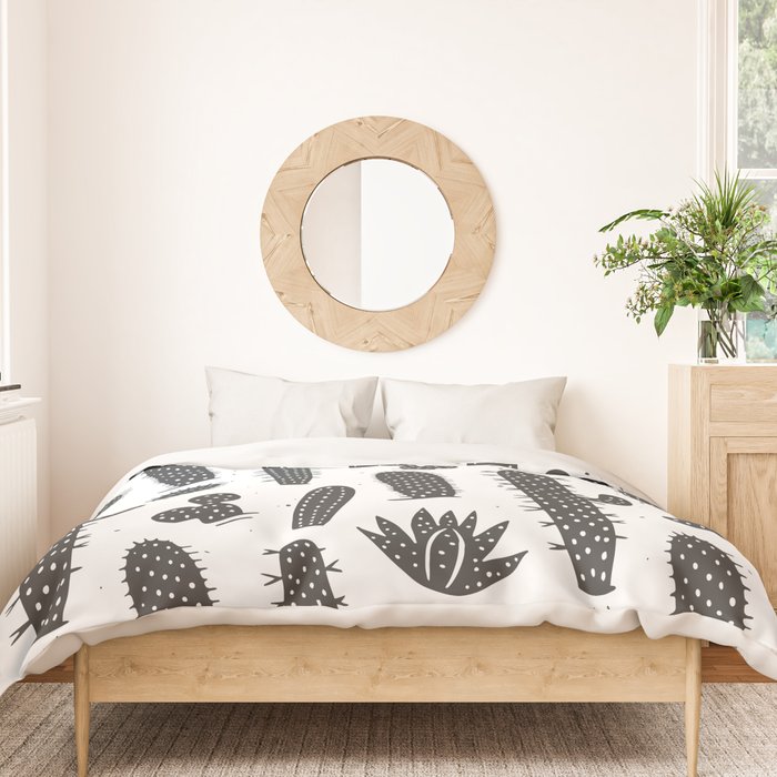 Retro black and white cactus plant pattern Duvet Cover Gallery Image 3