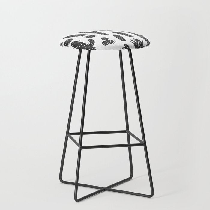 Retro black and white cactus plant pattern Stool Gallery Image 1