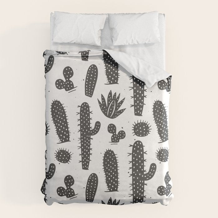 Retro black and white cactus plant pattern Duvet Cover Gallery Image 1