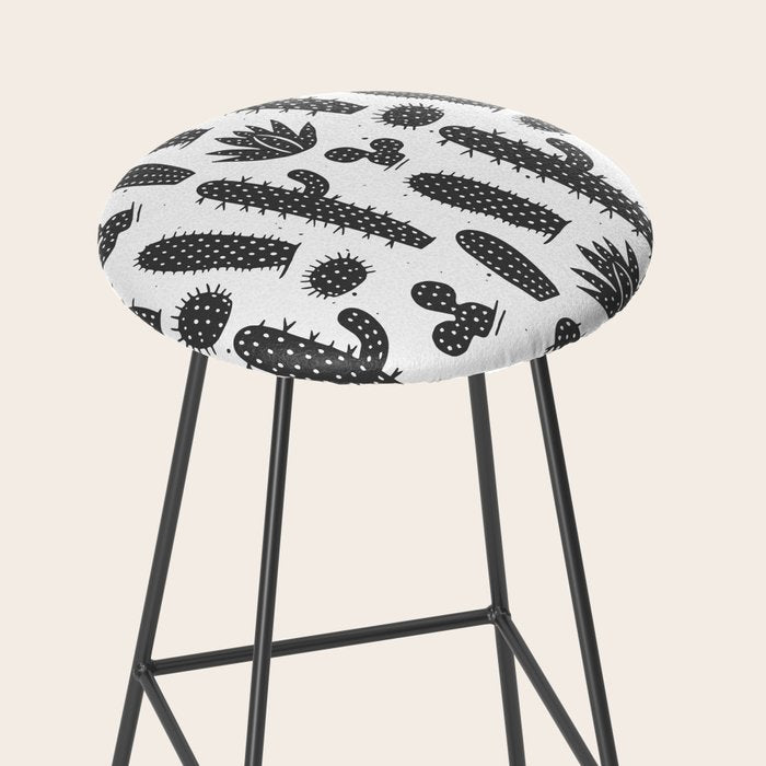 Retro black and white cactus plant pattern Stool Gallery Image 2