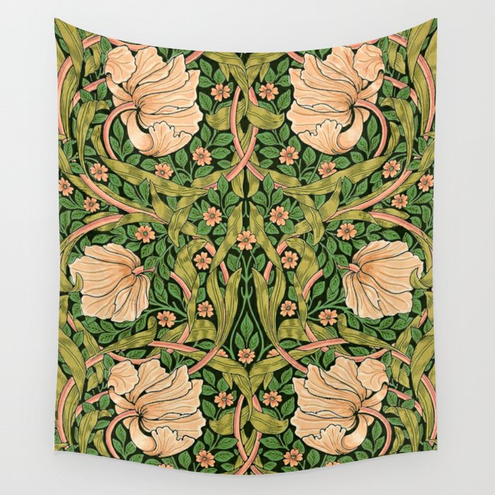 William Morris Pimpernel, green, William Morris floral design  Wall Tapestry Gallery Image 1