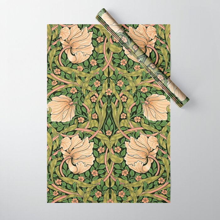 William Morris Pimpernel, green, William Morris floral design  Wrapping Paper Gallery Image 1