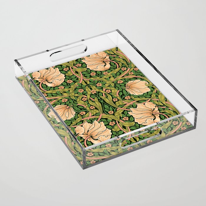 William Morris Pimpernel, green, William Morris floral design  Acrylic Tray Gallery Image 1