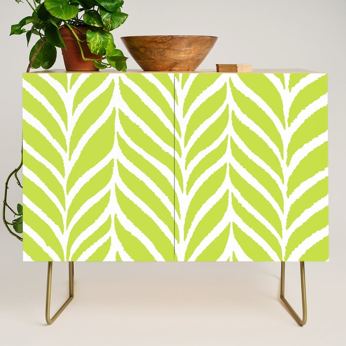 Palm Leaves Pattern Chartreuse Green Credenza Gallery Image 1