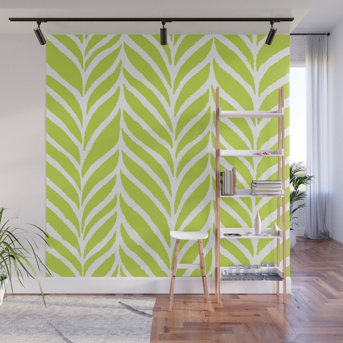 Palm Leaves Pattern Chartreuse Green Wall Mural Gallery Image 1