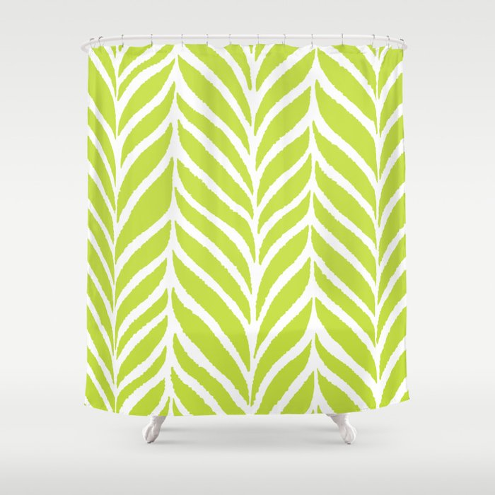 Palm Leaves Pattern Chartreuse Green Shower Curtain Gallery Image 1