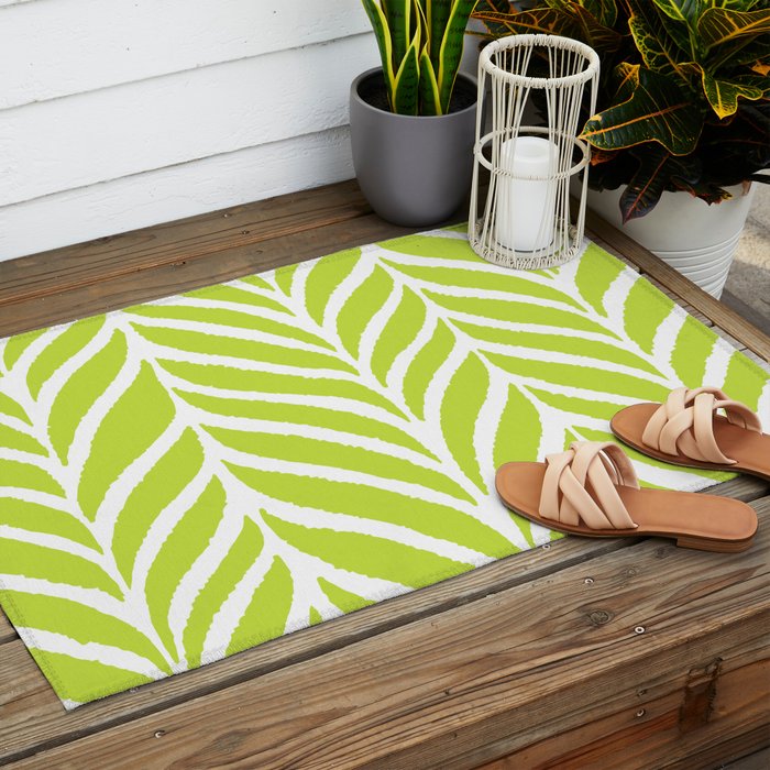Palm Leaves Pattern Chartreuse Green Outdoor Rug Gallery Image 2