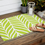 Palm Leaves Pattern Chartreuse Green Outdoor Rug Gallery Image 2