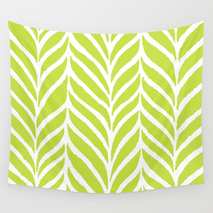 Palm Leaves Pattern Chartreuse Green Wall Tapestry Gallery Image 4