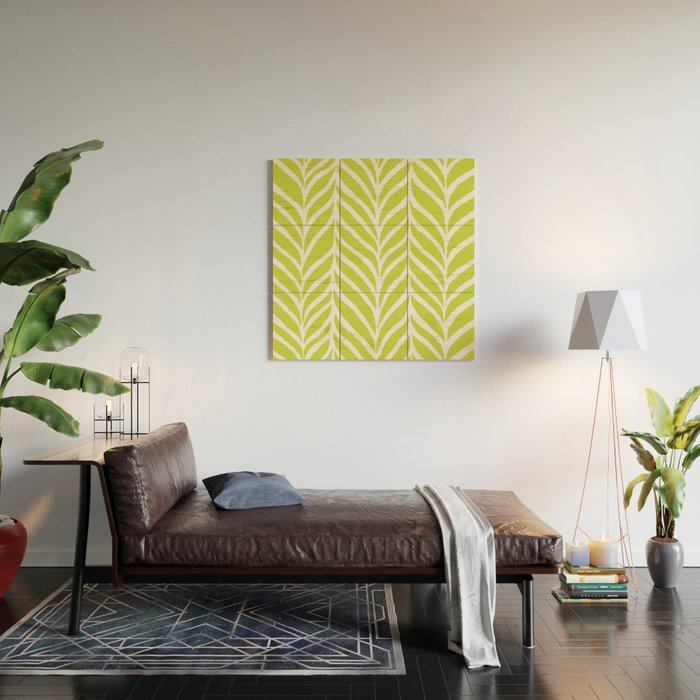 Palm Leaves Pattern Chartreuse Green Wood Wall Art Gallery Image 2