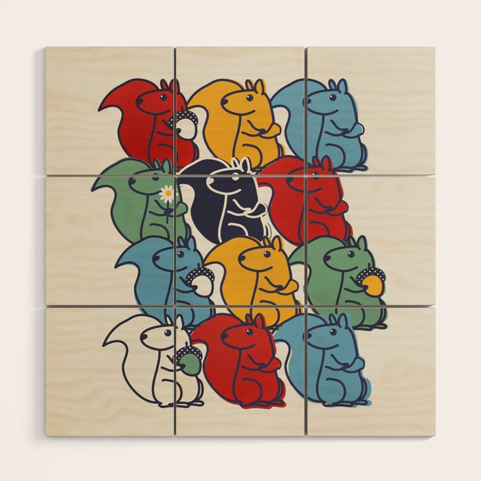Colorful Squirrels Wood Wall Art Gallery Image 1