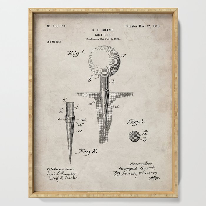 Golf Tee Patent - Golfing Tee Art - Antique Serving Tray Gallery Image 1