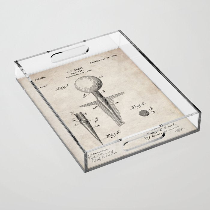 Golf Tee Patent - Golfing Tee Art - Antique Acrylic Tray Gallery Image 1