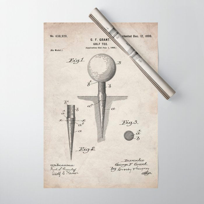 Golf Tee Patent - Golfing Tee Art - Antique Wrapping Paper Gallery Image 1