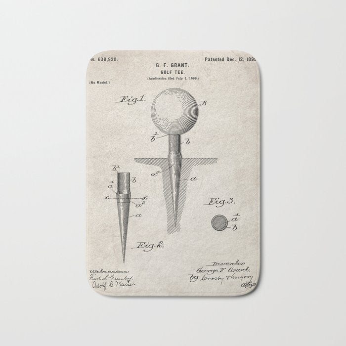Golf Tee Patent - Golfing Tee Art - Antique Bath Mat Gallery Image 1