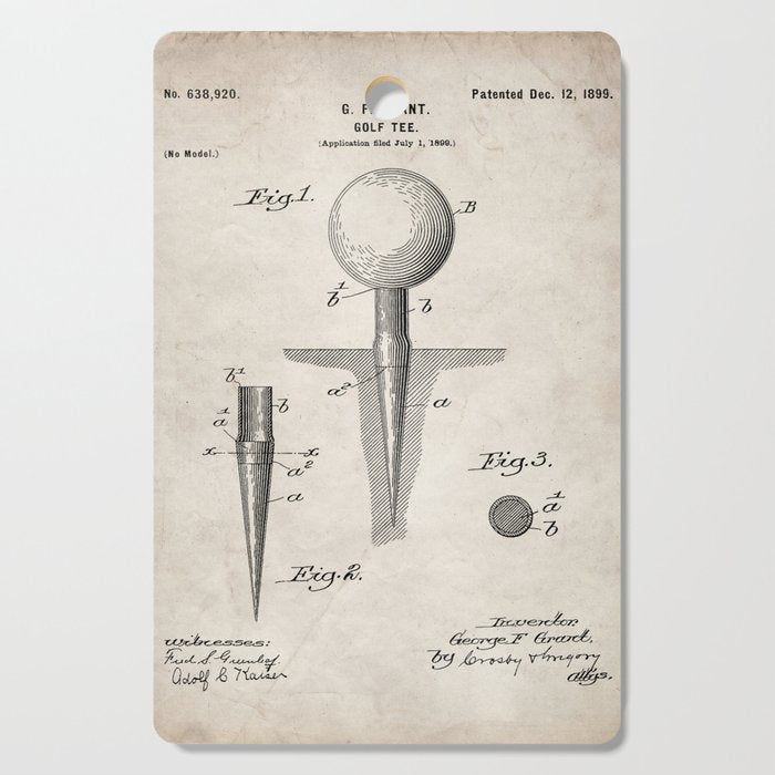 Golf Tee Patent - Golfing Tee Art - Antique Cutting Board Gallery Image 1