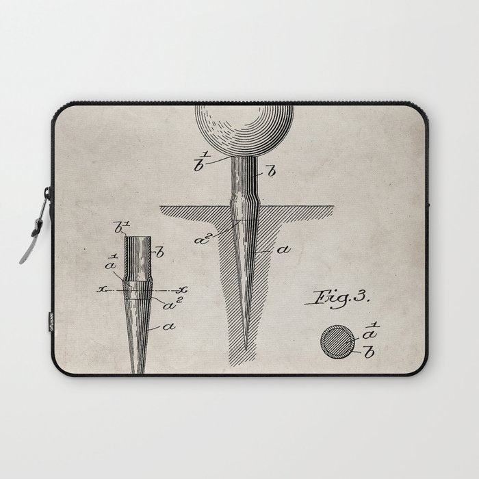Golf Tee Patent - Golfing Tee Art - Antique Laptop Sleeve Gallery Image 1