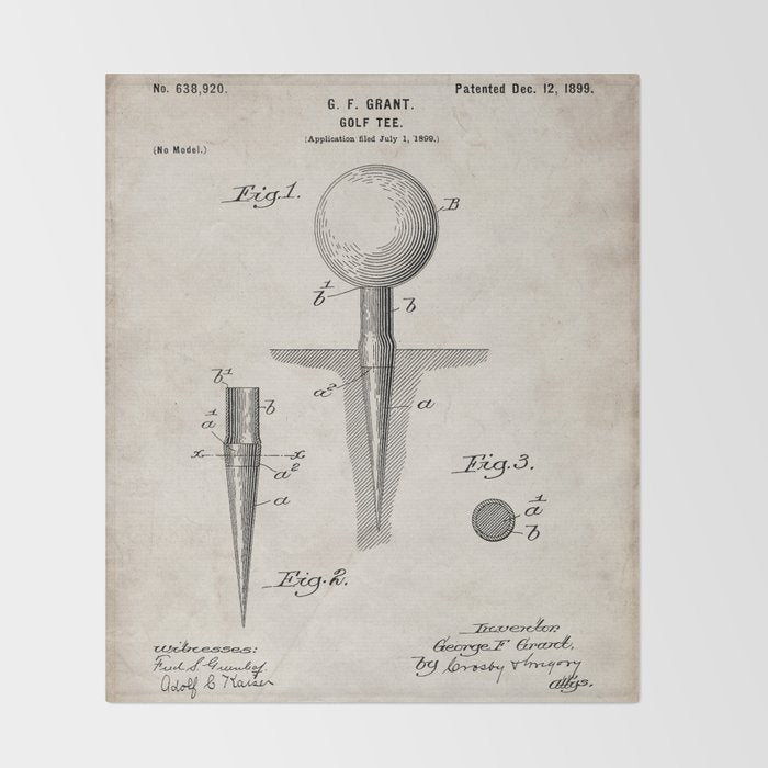 Golf Tee Patent - Golfing Tee Art - Antique Throw Blanket Gallery Image 2