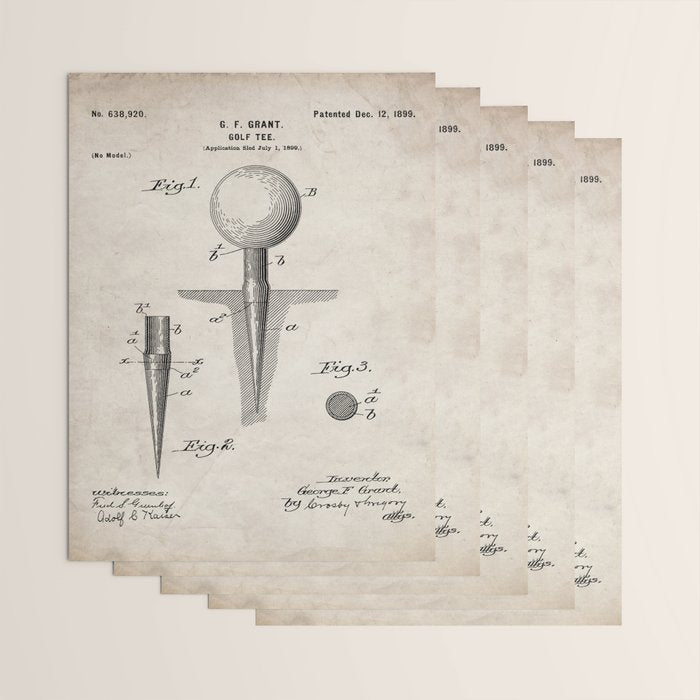 Golf Tee Patent - Golfing Tee Art - Antique Wrapping Paper Gallery Image 3