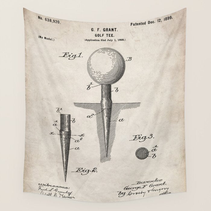 Golf Tee Patent - Golfing Tee Art - Antique Wall Tapestry Gallery Image 1