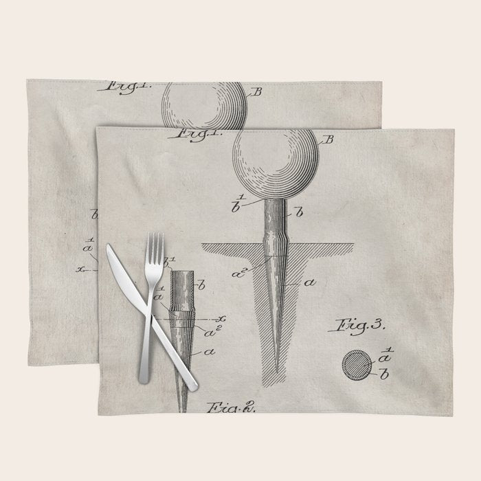Golf Tee Patent - Golfing Tee Art - Antique Placemat Gallery Image 1