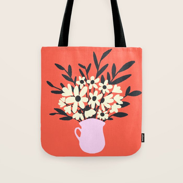 Retro 70s Spooky Flower Vase Tote Bag Gallery Image 1