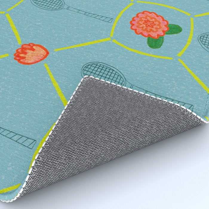 Tennis Rackets & Roses in Warm Blue & Peach Rug Gallery Image 4