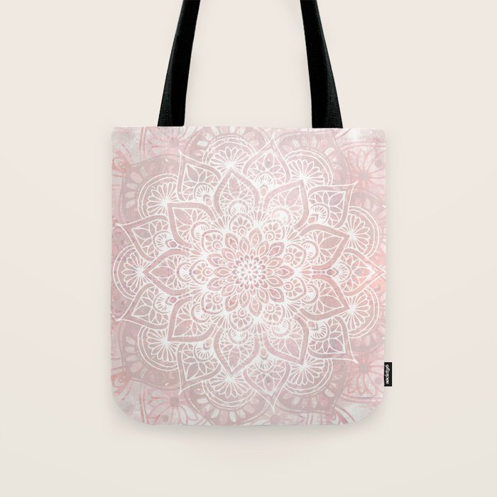 Mandala Yoga Love, Blush Pink Floral Tote Bag Gallery Image 1