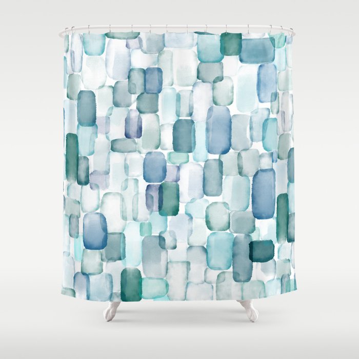 Sea Glass Watercolor Shower Curtain Gallery Image 1