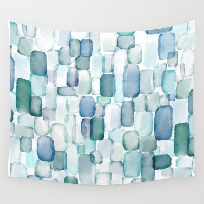 Sea Glass Watercolor Wall Tapestry