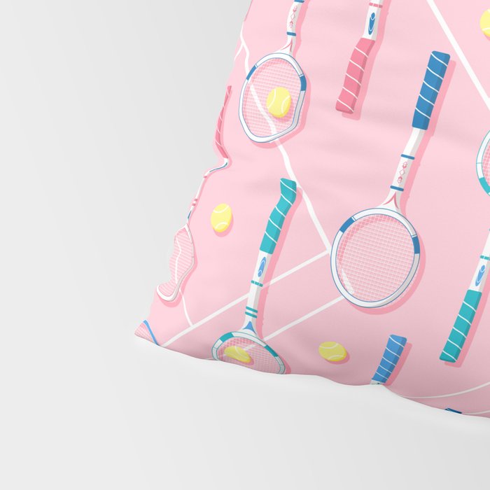 Collection of Retro Tennis Racquets on Pink Pillow Sham Gallery Image 4
