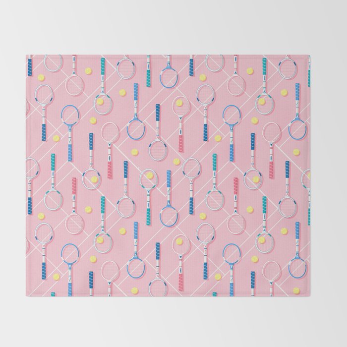 Collection of Retro Tennis Racquets on Pink Throw Blanket Gallery Image 2