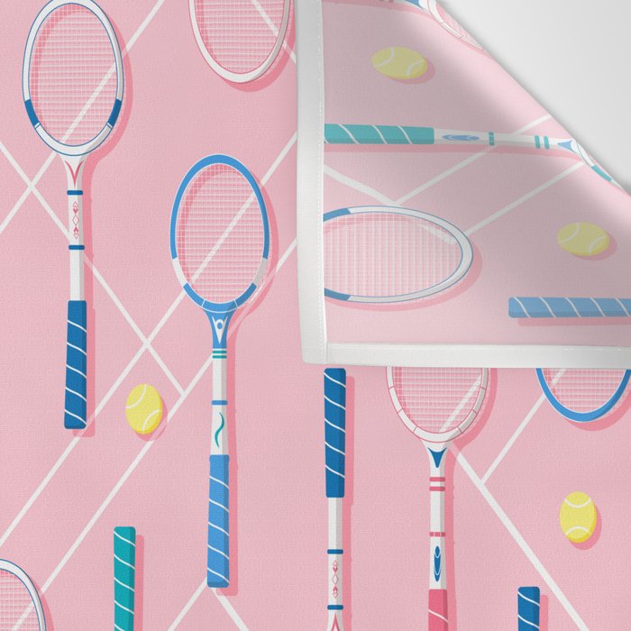Collection of Retro Tennis Racquets on Pink Wall Tapestry Gallery Image 3