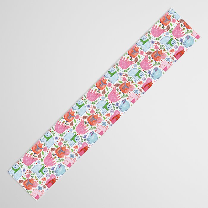 Winter Forest Woodland Animals in Pink & Blue Table Runner Gallery Image 3
