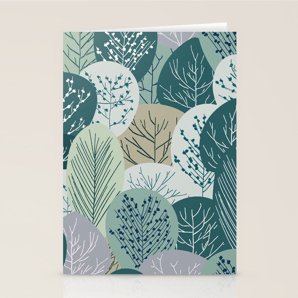 Forest Woodland Trees, Green, Floral Prints Stationery Card Gallery Image 1