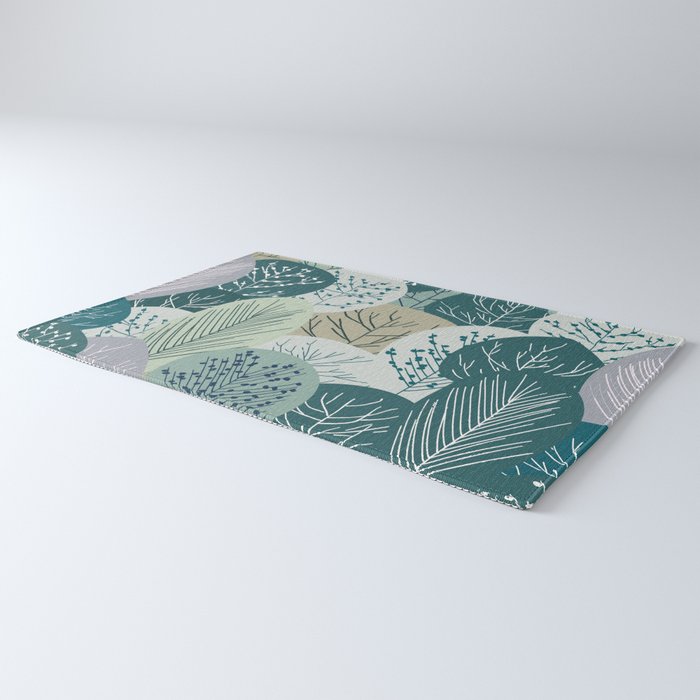 Forest Woodland Trees, Green, Floral Prints Rug Gallery Image 3