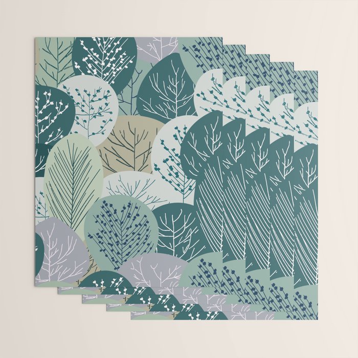 Forest Woodland Trees, Green, Floral Prints Wrapping Paper Gallery Image 3