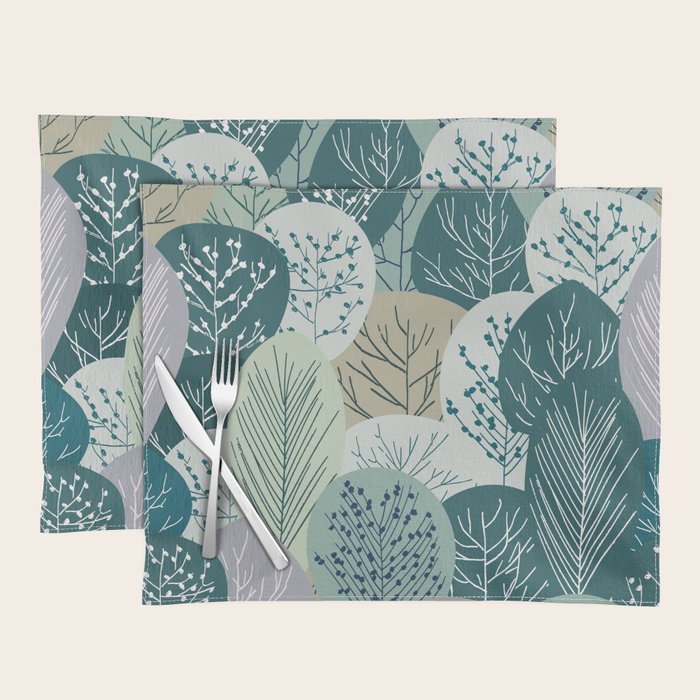 Forest Woodland Trees, Green, Floral Prints Placemat Gallery Image 1