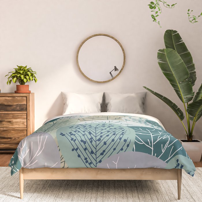 Forest Woodland Trees, Green, Floral Prints Comforter Gallery Image 3