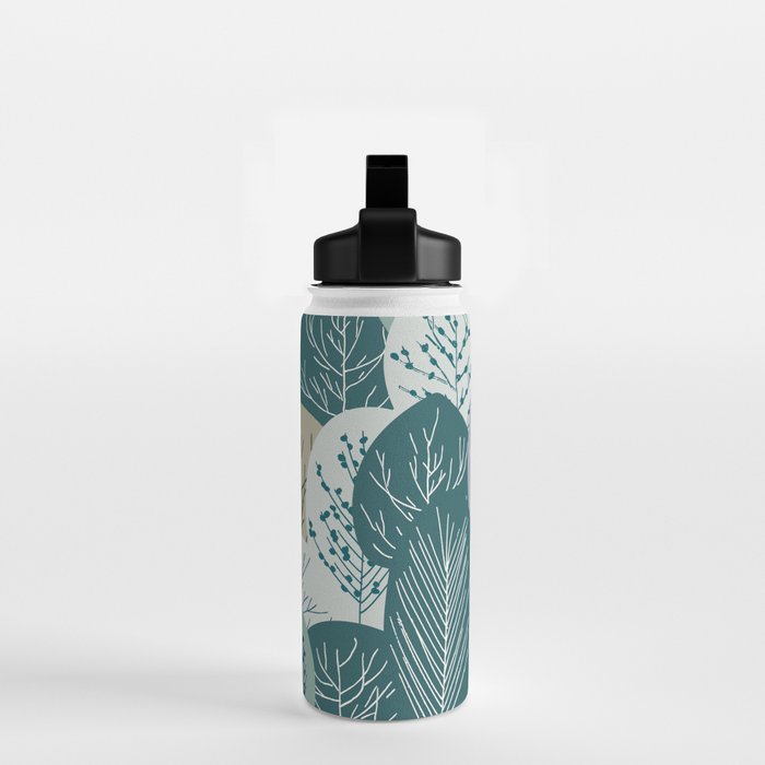 Forest Woodland Trees, Green, Floral Prints Water Bottle Gallery Image 2