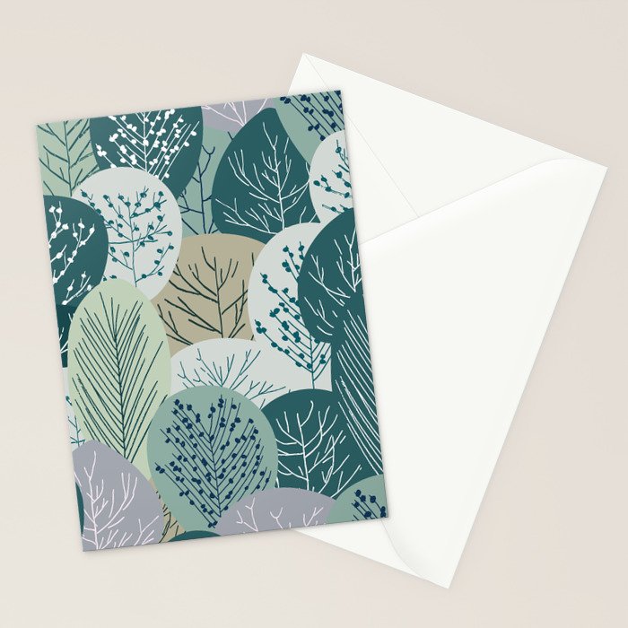 Forest Woodland Trees, Green, Floral Prints Stationery Card Gallery Image 2