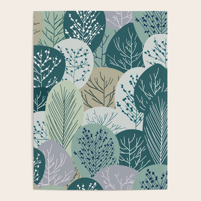 Forest Woodland Trees, Green, Floral Prints Poster Gallery Image 4